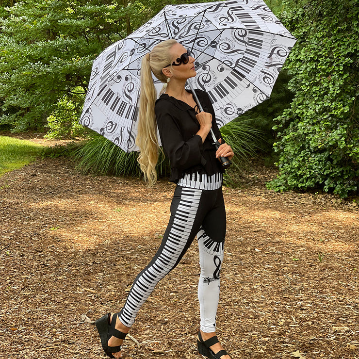 Ivory Music Fan Umbrella Wendy Newman Designs with leggings