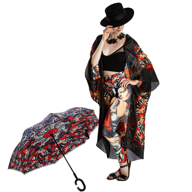 Tamara Boucard scarf, umbrella and leggings