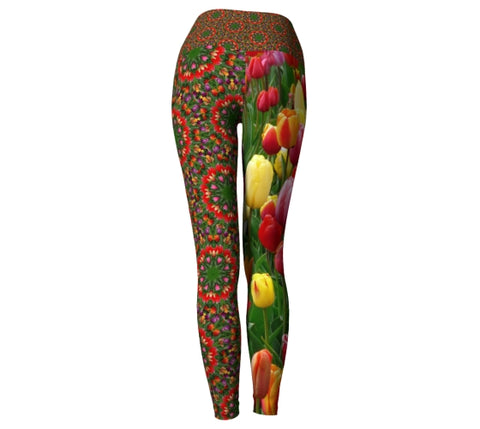 Tulip Flower Yoga Leggings  back Wendy Newman Designs