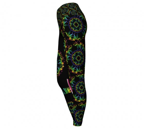Abaca Cannabis ChicYoga Leggings side Wendy Newman Designs
