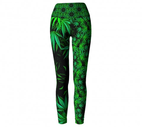 Cannabis Chic Yoga Leggings Wendy Newman Designs front