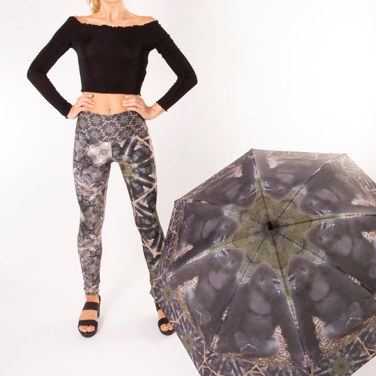 Primates Zoo Yoga Leggings Wendy Newman Designs with umbrella