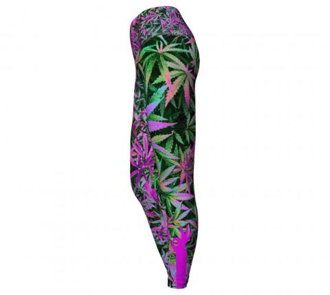 Maui Wowie Cannabis Chic Yoga Leggings side Wendy Newman Designs