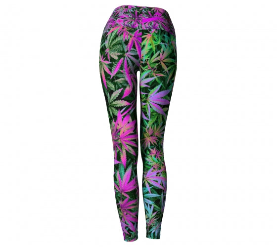 Maui Wowie Cannabis Chic Yoga Leggings back Wendy Newman Designs