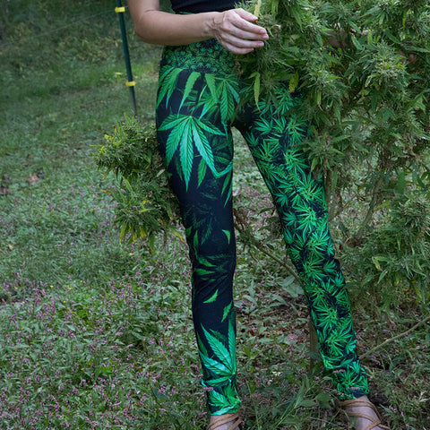 Bhang Cannabis Chic Leggings front 2 Wendy Newman Designs